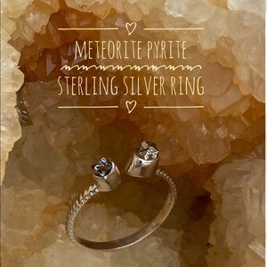 Meteorite pyrite sterling silver ring